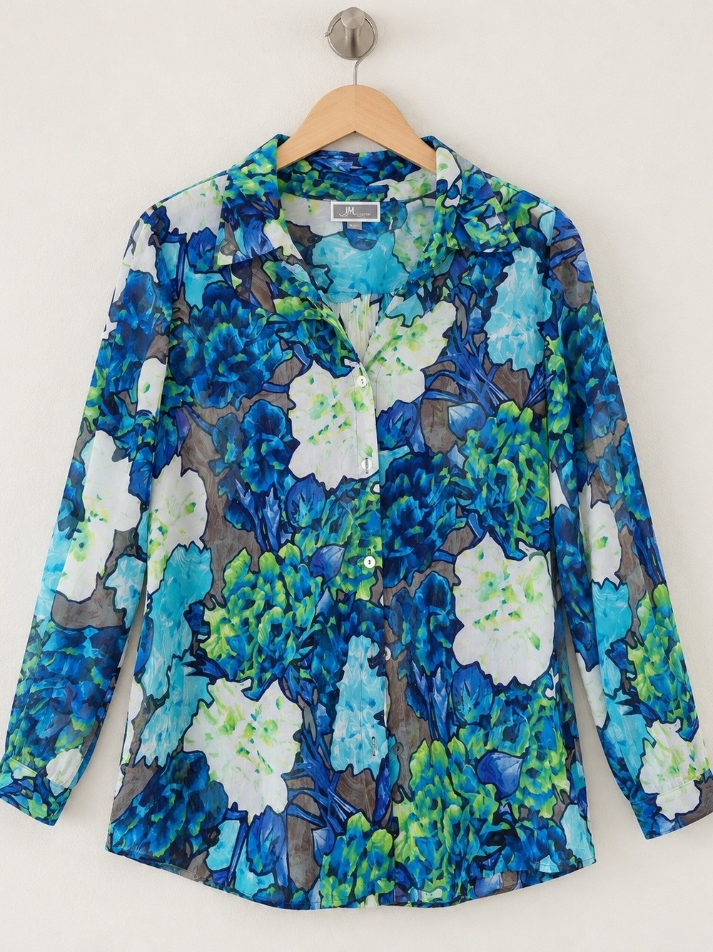JM Collection Blue & Green Floral Button-Front Blouse
